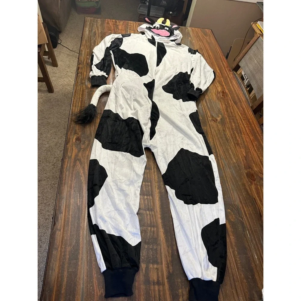 Spirit Cow Costume Jumpsuit‎ with Hood and Tail Halloween Cosplay Adult  S/M